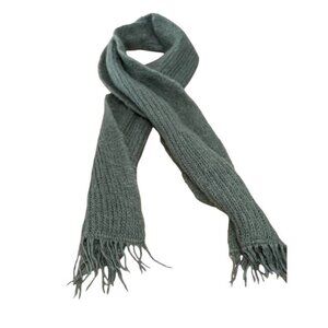 Saks Fifth Avenue Sage Green Mohair Wool Scarf 72 x 12 Made in Italy Fringe